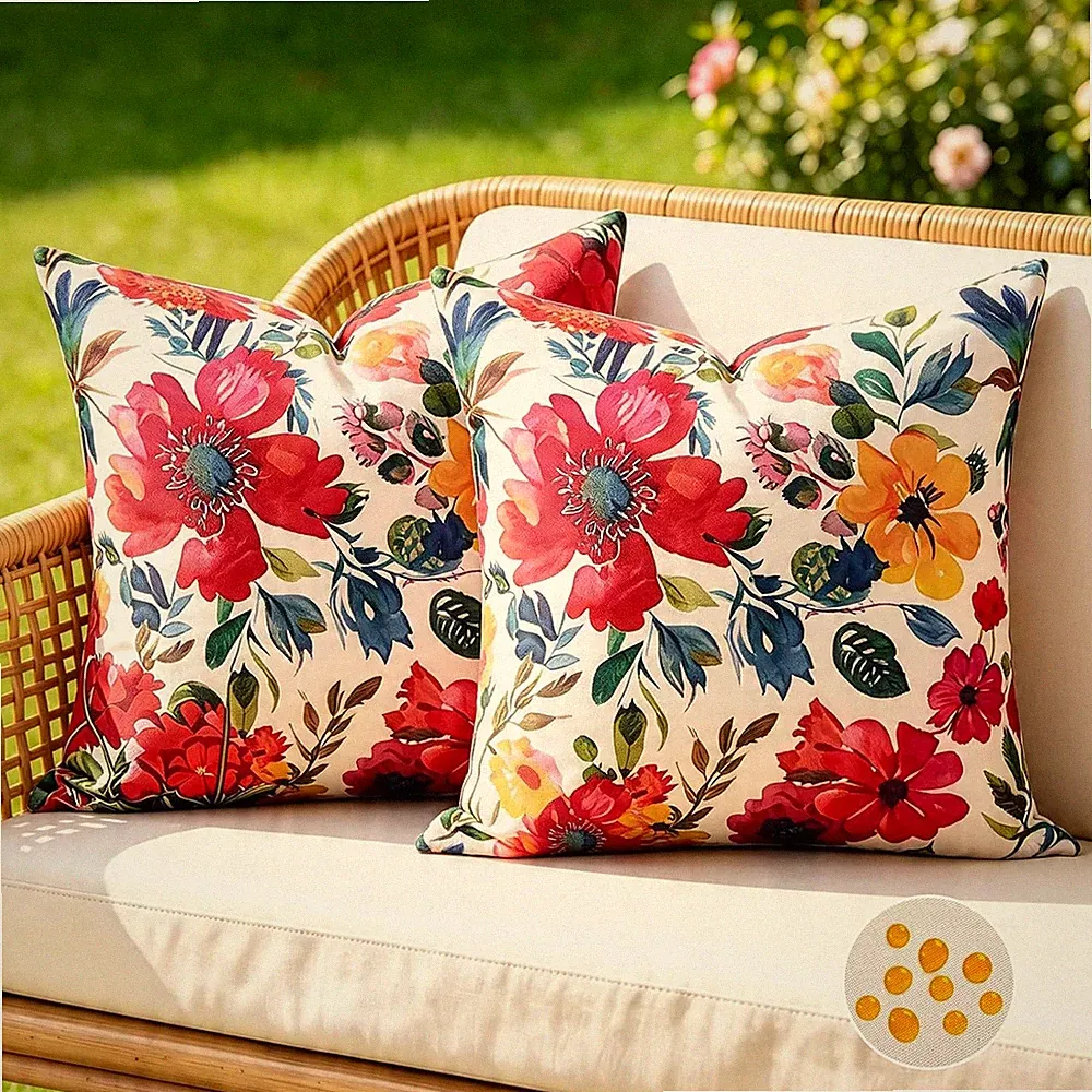 Kissenbezug Blumen Aquarell 40x40 cm Set wasserfest mit Reißverschluss