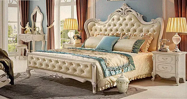 Klassisches Bett Barock Rokoko Echtholz Betten Doppelbett Chesterfield