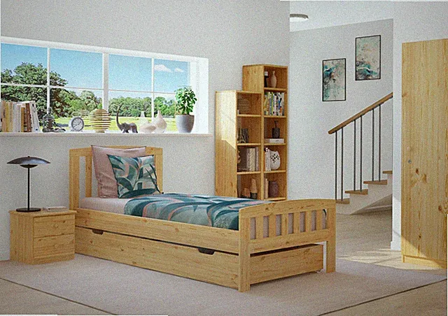 Klassisches Kieferbett natur 90x200 Einzelbett Singlebett Massivholzbett