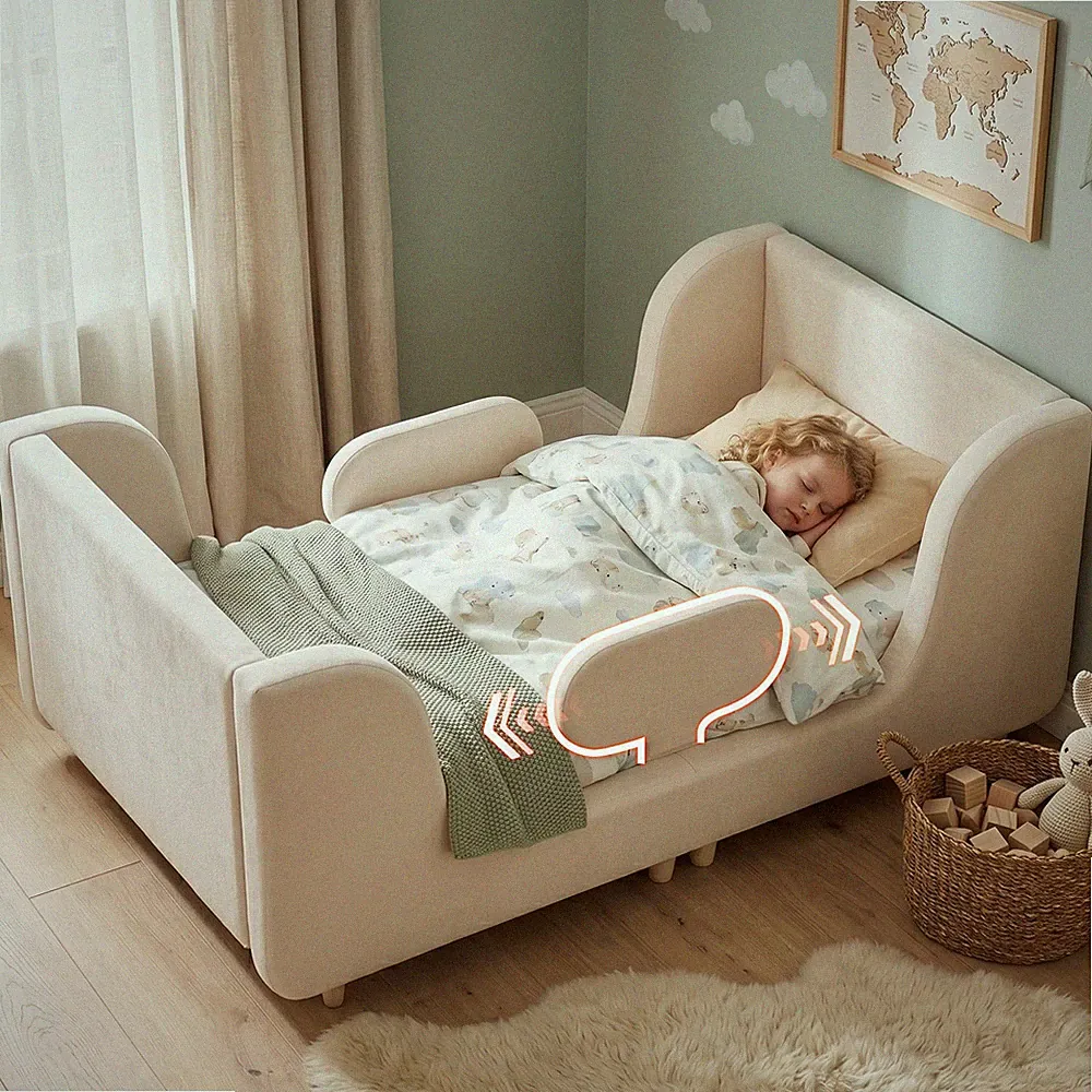 Kleinkind-Bodenbett mit Sicherheitsgeländer, niedriges Kinderbett 70×140 cm
