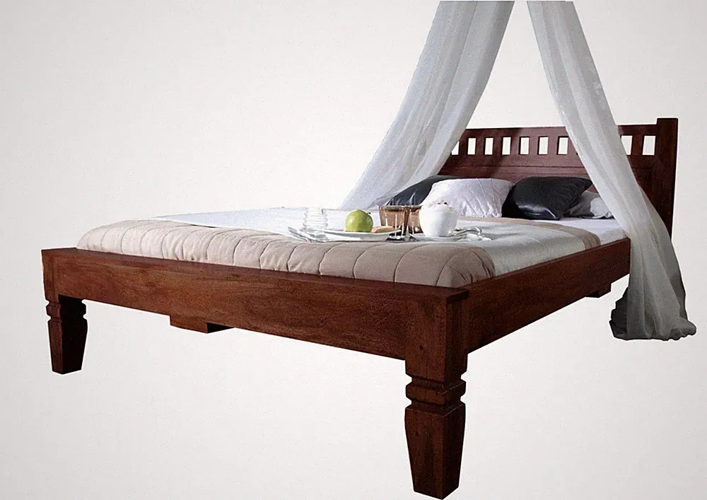 Kolonialstil Holz Doppelbett Akazienholz massiv Futonbett Massivholzbett 180x200