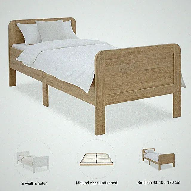 Komfortbett Seniorenbett Holzbett 90 100 120 140 x200 cm Eiche Weiß Homestyle4u