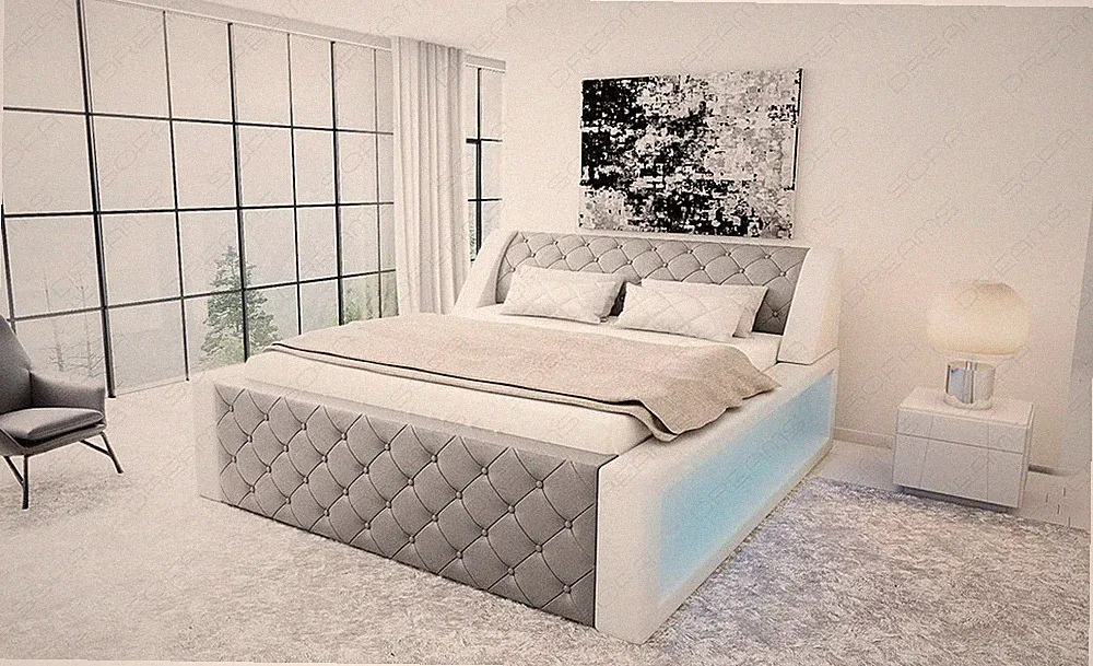 Komplettbett Chesterfield Optik Matratze Bett Designerbett AREZZO Luxusbett LED