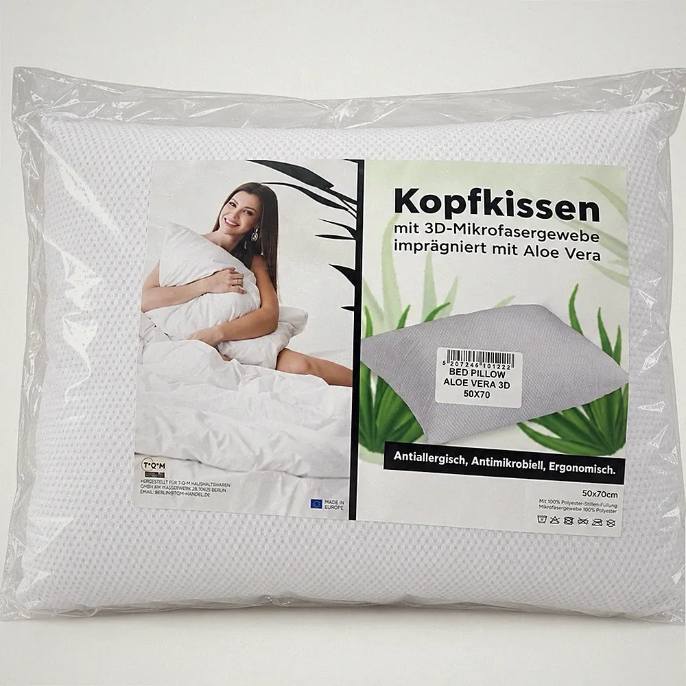 Kopfkissen Aloe Vera 3D 50x70 cm Mikrofaser Bettkissen Weiß