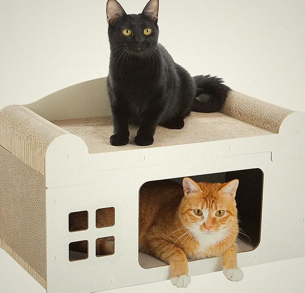 Kratzbrett für Katzen, Katzenhöhle mit Kratzbrett, Katzenhaus Indoor aus Pappe
