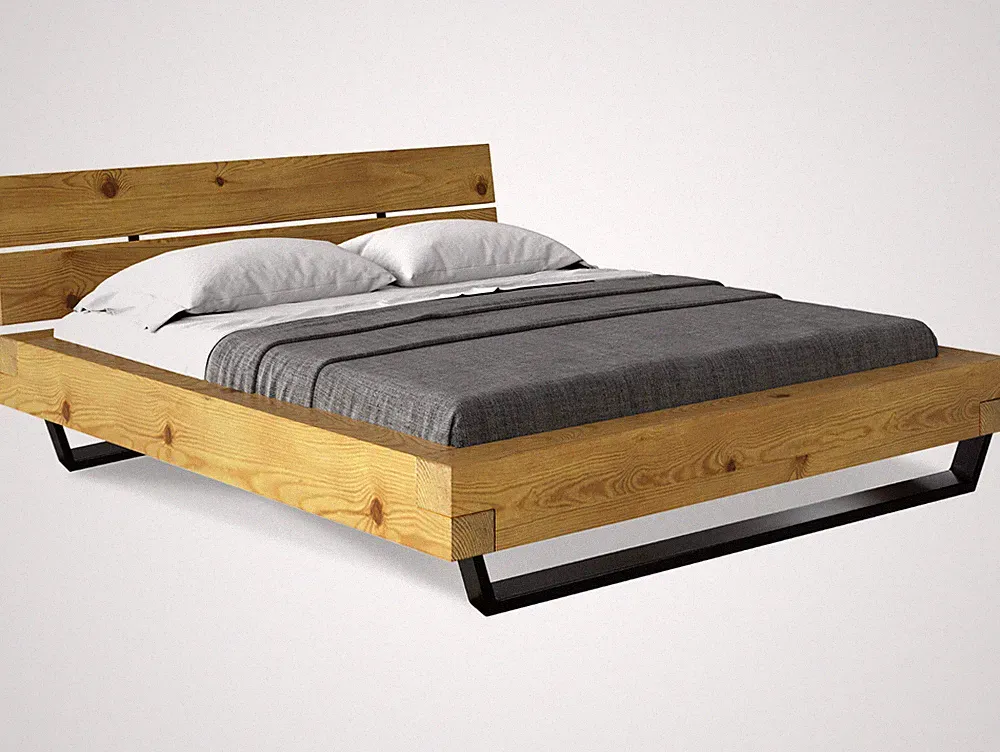 Kufenbett Massivholzbett Balkenbett Holzbett CURBY NATUR / VINTAGE Thermo-Fichte