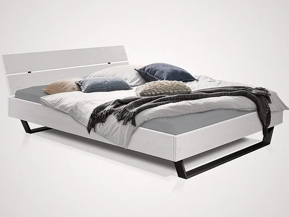 Kufenbett Massivholzbett Bett Holz-Kopfteil Kufenfuß schwarz LUKY Fichte Weiss