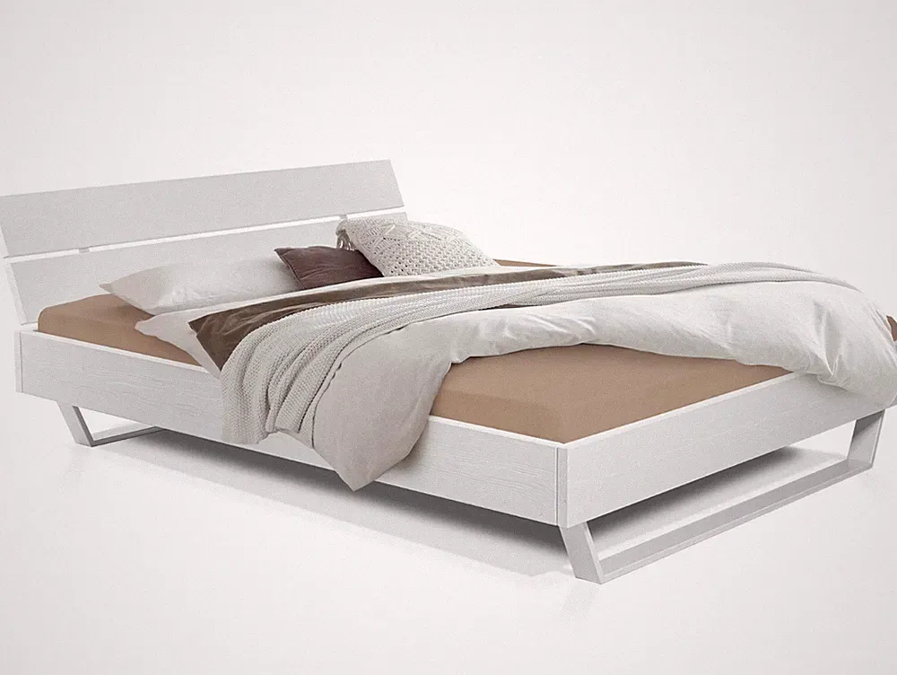 Kufenbett Massivholzbett Bett Holz-Kopfteil Kufenfuß weiß LUKY Holz Fichte Weiss