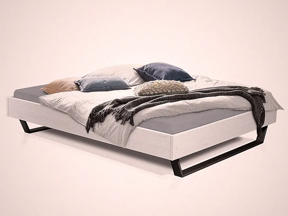 Kufenbett Massivholzbett Bett ohne Kopfteil Kufenfuß schwarz LUKY Fichte Weiss