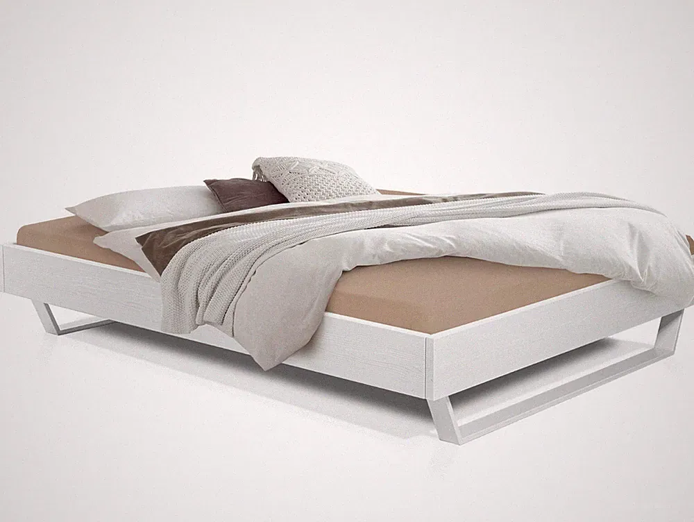 Kufenbett Massivholzbett Bett ohne Kopfteil Kufenfuß weiß LUKY Holz Fichte Weiss