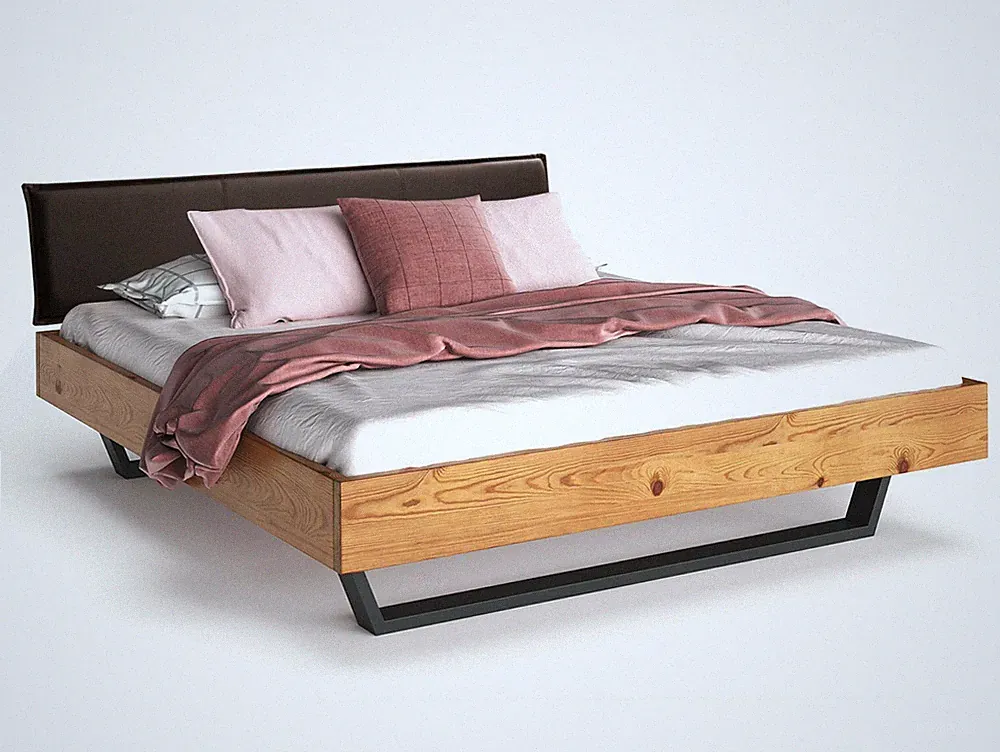 Kufenbett Massivholzbett Bett Polsterkopfteil Thermo-Fichte CURBY NATUR VINTAGE