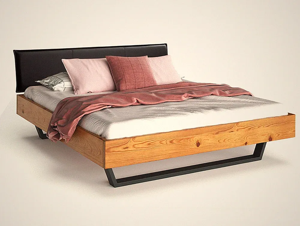 Kufenbett Massivholzbett Bett Polsterkopfteil Thermo-Fichte CURBY NATUR VINTAGE