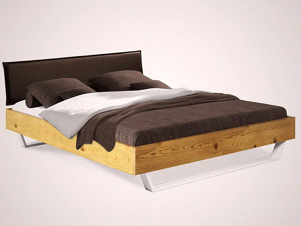 Kufenbett Massivholzbett Bett Polsterkopfteil Thermo-Fichte CURBY Weiße Kufen