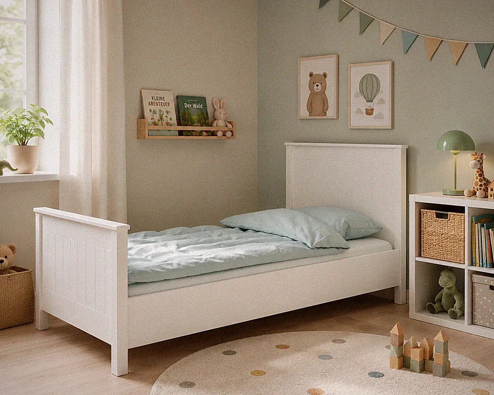 Landhaus Einzelbett 90x200 Bett weiß Kinder Jugendbett Gästebett Bettgestell