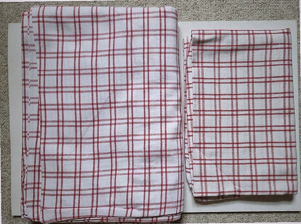Lc031) Vintage-Set aus Bettbezug + Kissen / rot-weißes Streifen-Karo /robuste BW