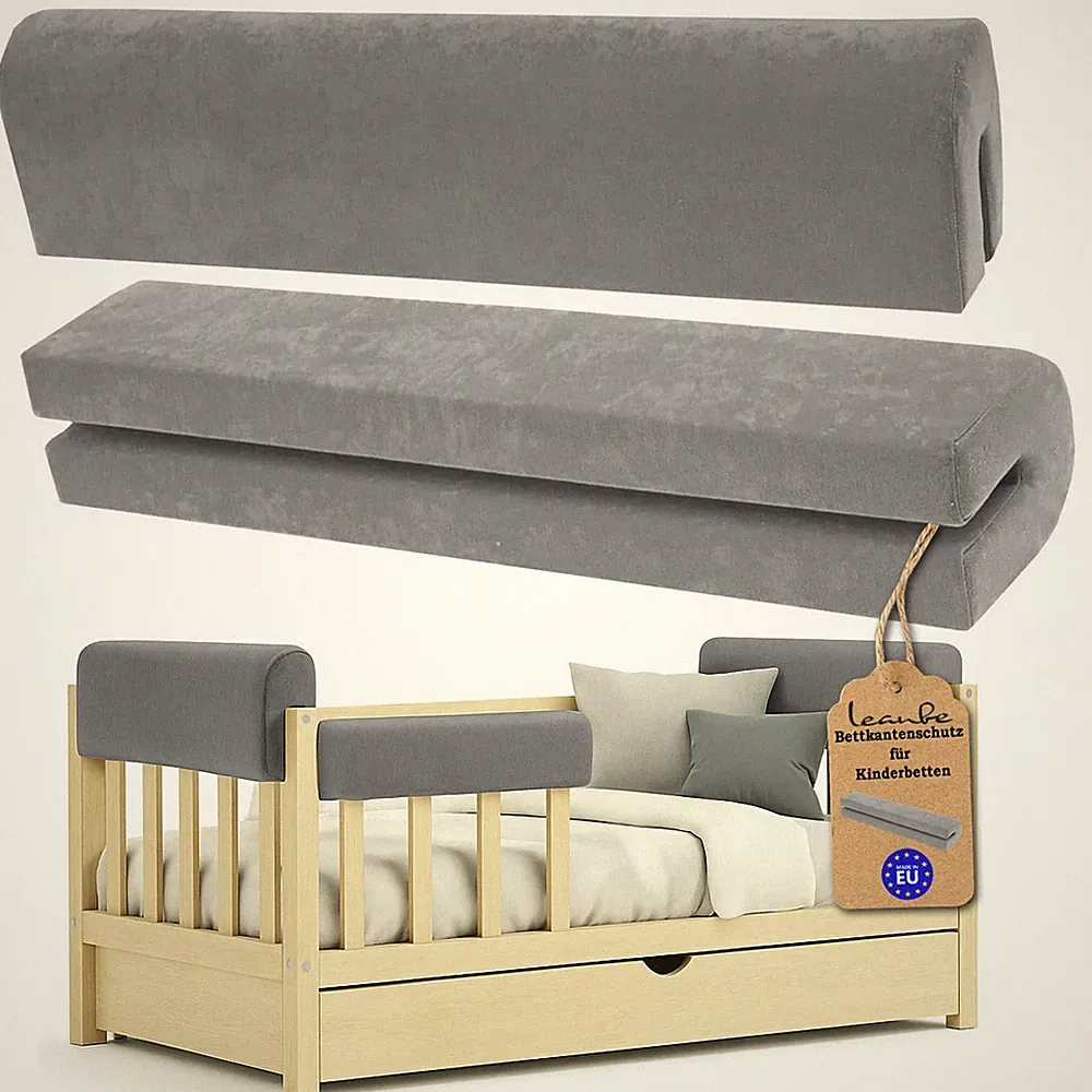 Leanbe Bettkantenschutz für Kinderbetten Kissen für bettumrandung Grau 50-120CM