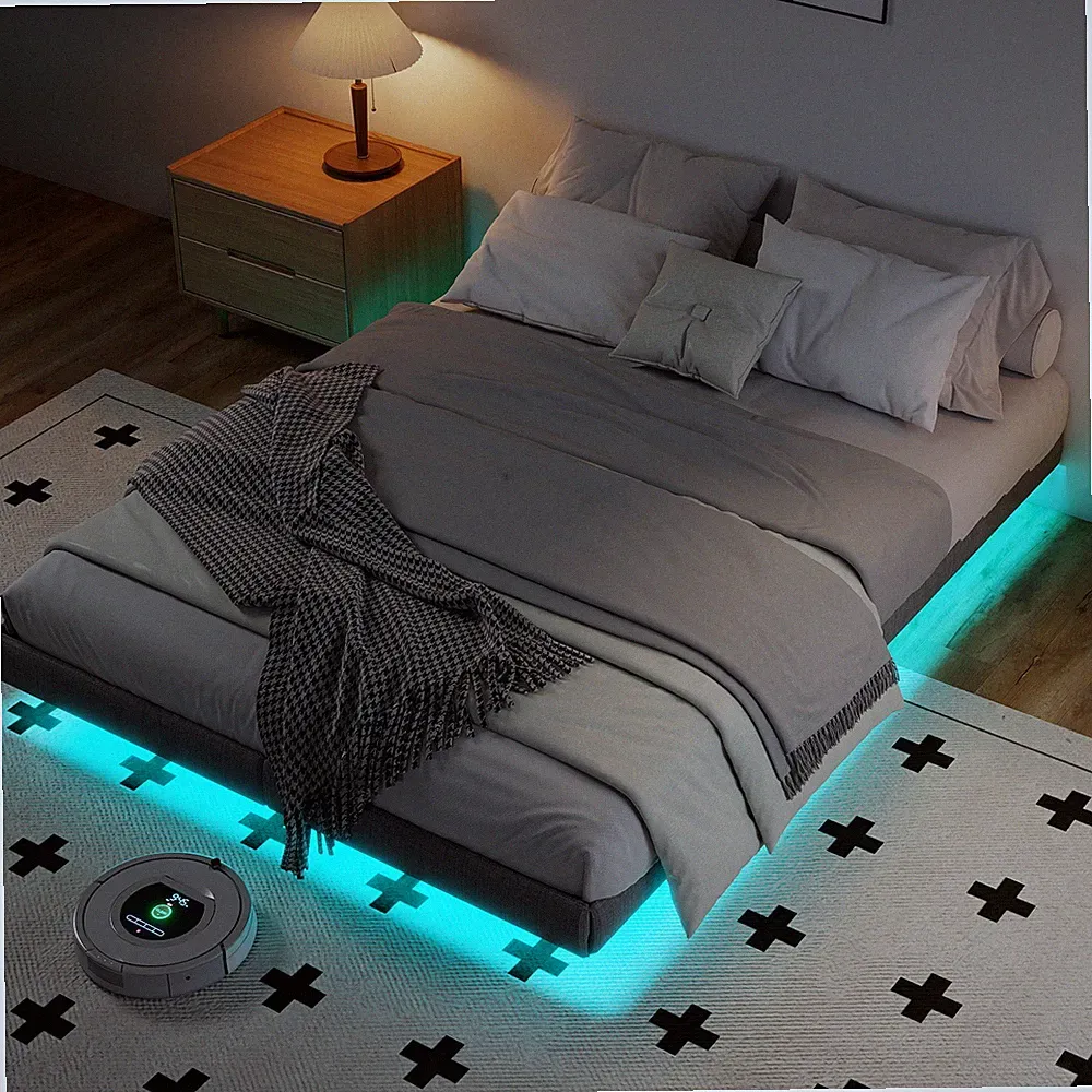 LED Bett Bettgestell Doppelbett 180x200cm mit Lattenrost, Schwebebett Gestell