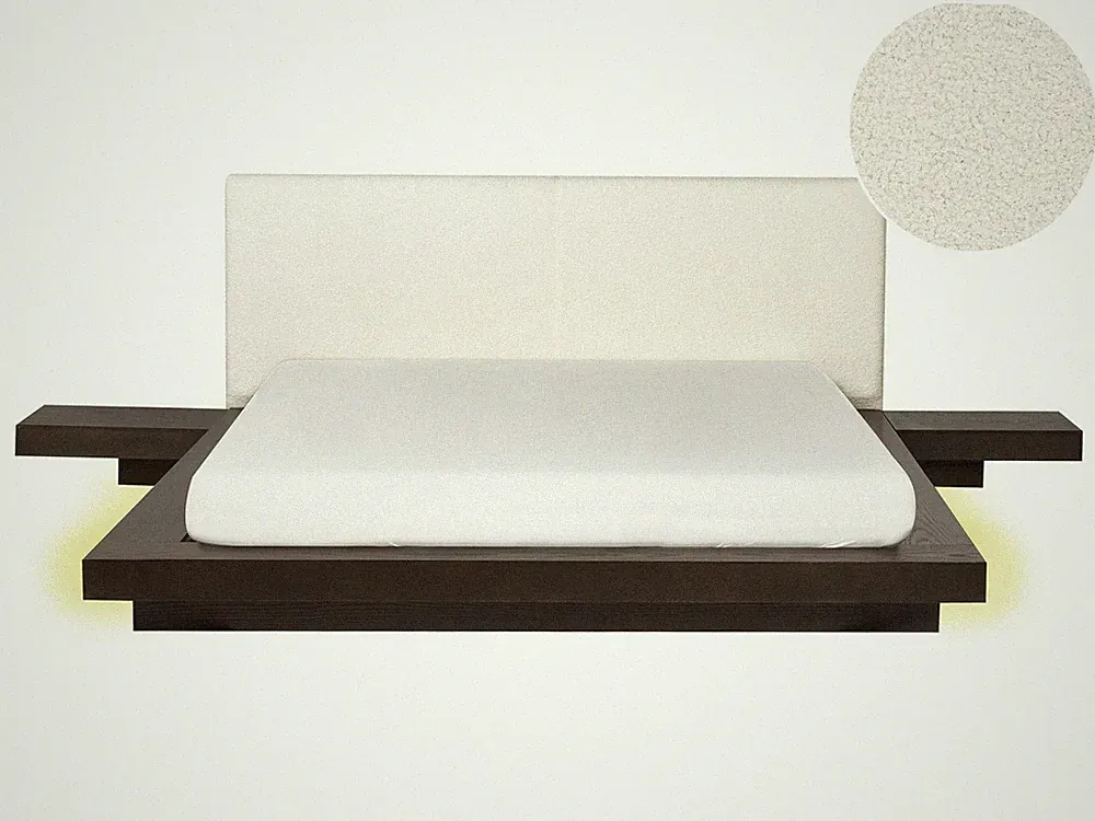 LED Bett Bouclé Holzoptik dunkelbraun 2 Nachttische Lattenrost 160x200 cm Zen