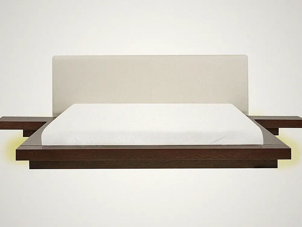 LED Bett Kunstleder Holzoptik dunkelbraun 2 Nachttische Lattenrost 180x200cm Zen