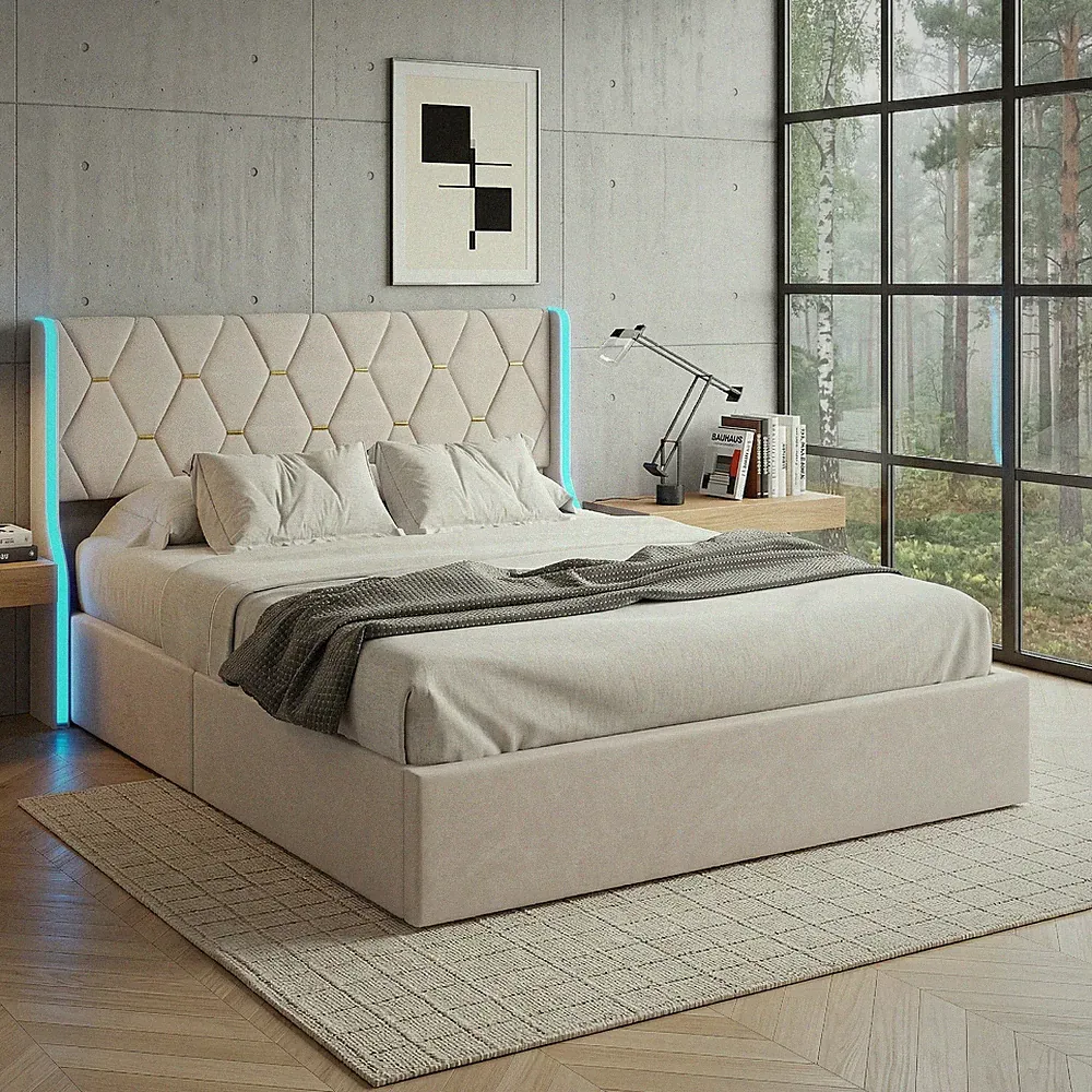 LED Boxspringbett 160x200 cm Bett Polsterbett Doppelbett mit Stauraum Lattenrost
