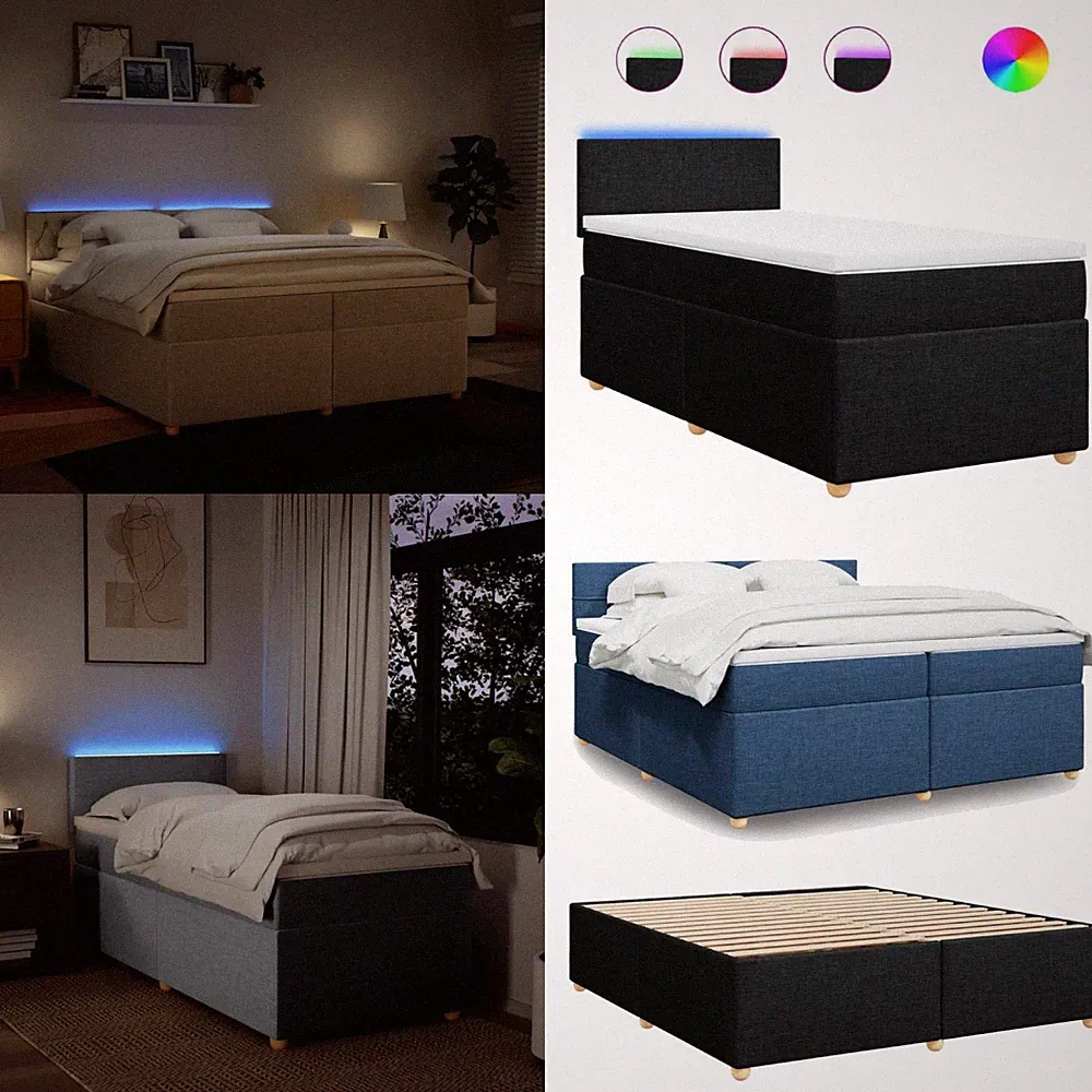 LED Boxspringbett mit Matratze Gästebett Einzelbett Doppelbett für Schlafzimmer