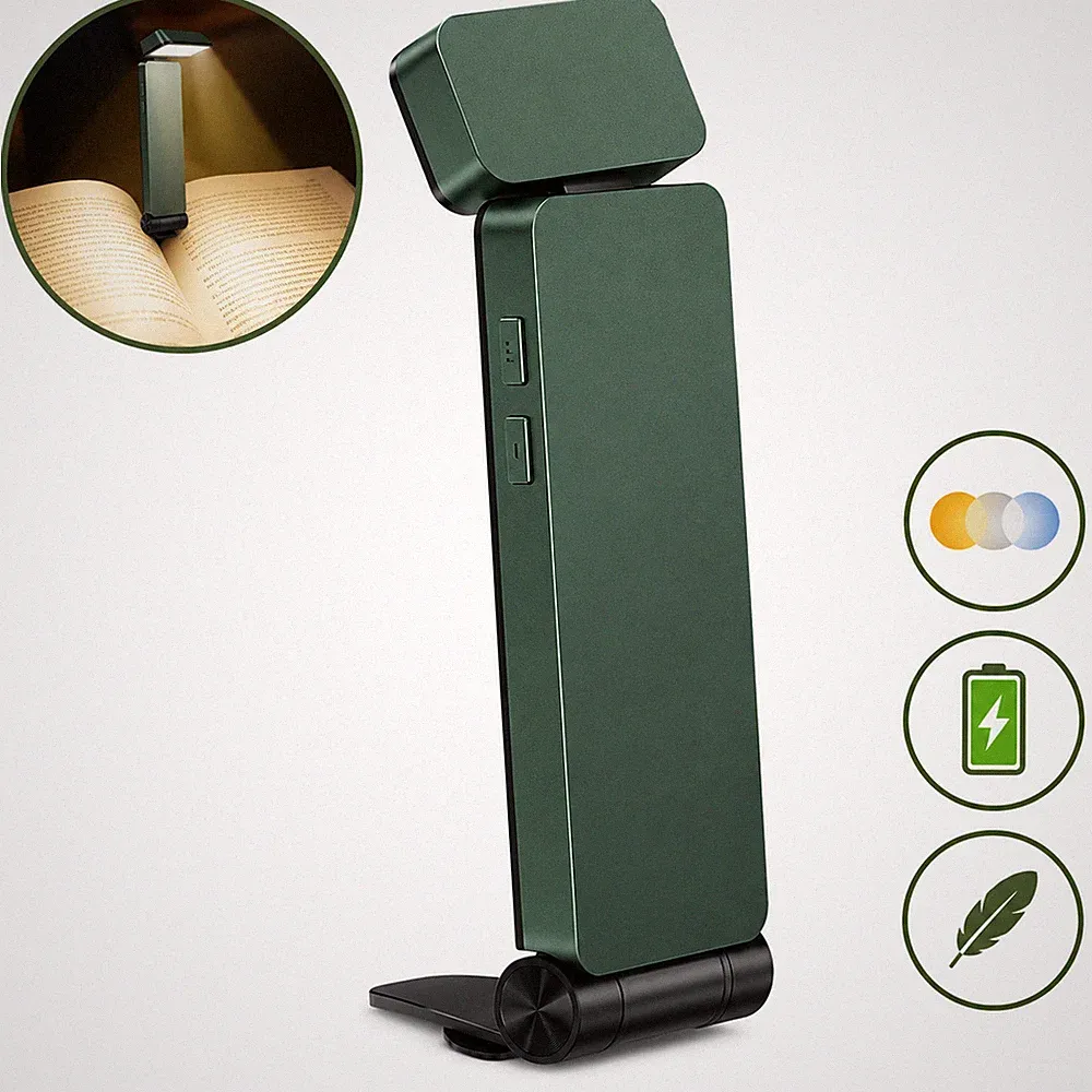LED Leselampe Buch Klemme Wiederaufladbar 3 Lichtfarben Dimmbar Grün Bettlampe