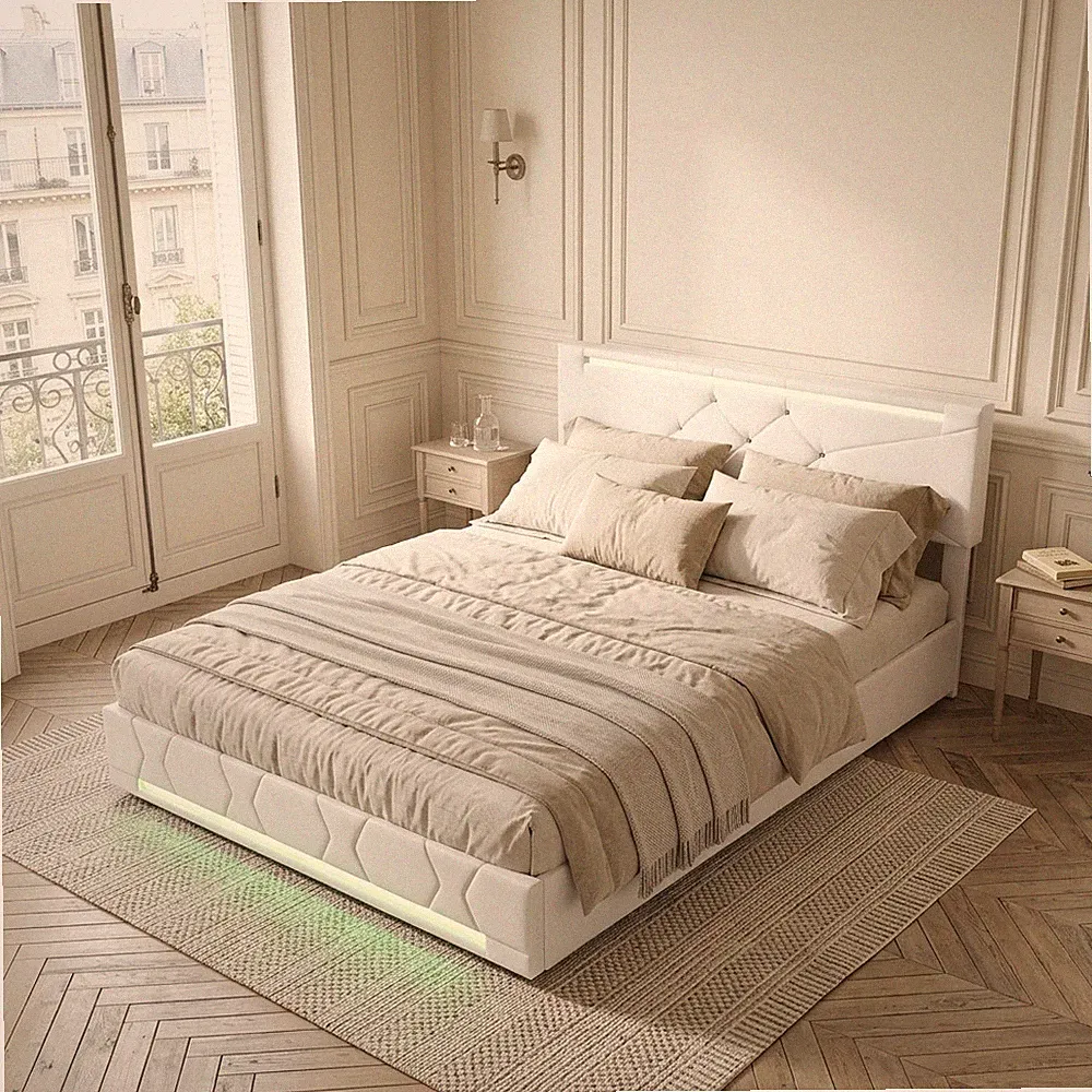 LED Polsterbett 140x200 cm Boxspringbett Doppelbett Bettgestell mit Lattenrost