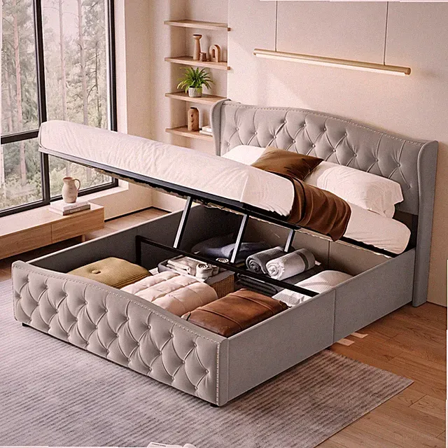 LED Polsterbett 140x200 cm Doppelbett Jugendbett Boxspringbett mit Lattenros