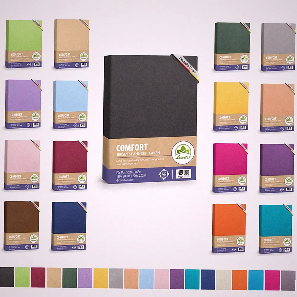 Leevitex Jersey Spannbettlaken 170 g/m², 100% Baumwolle, 180x200 bis 200x220 cm