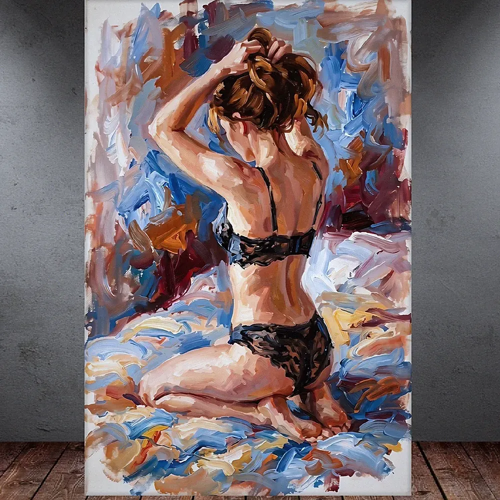 LEINWAND BILD ER XXL ABSTRAKT EROTIK FRAU BETT DESSOUS PASTELL WAND POSTER P2793