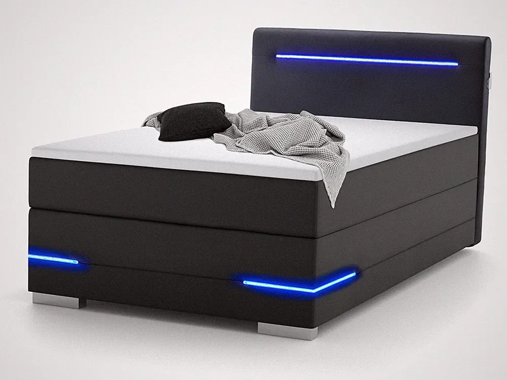 Lennox Boxspringbett mit Matratze + Topper,LED-Bett mit USB-Anschluss Kunstleder