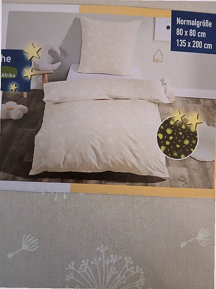 Livarno Bettwäsche Kinder Kinderbettwäsche leuchtet im Dunkeln Beige Pusteblume