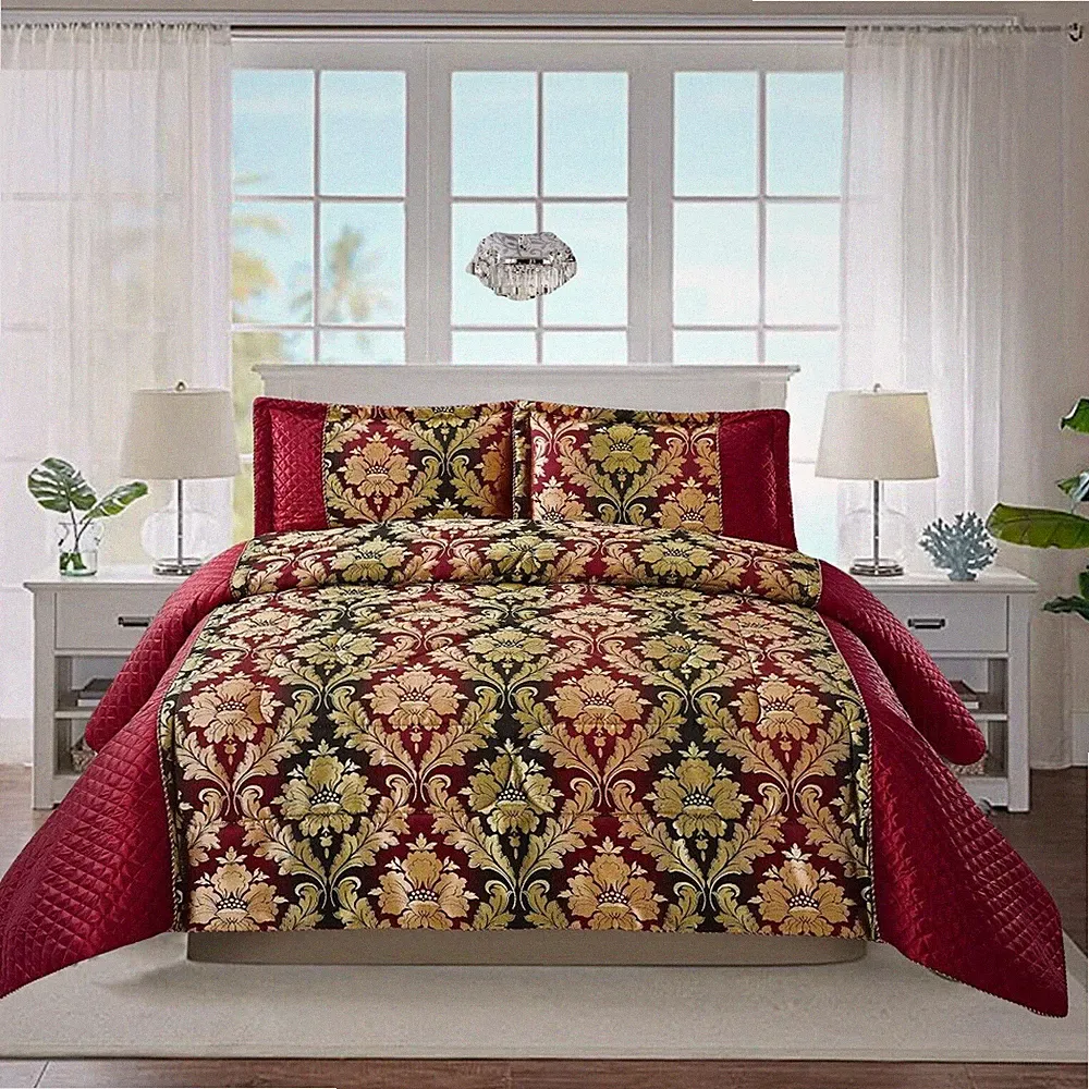 Luxus Jacquard 3 tlg. Warm Bettwäsche Set Gesteppt Tagesdecke Überwurf Bettdecke 2 Bezüge