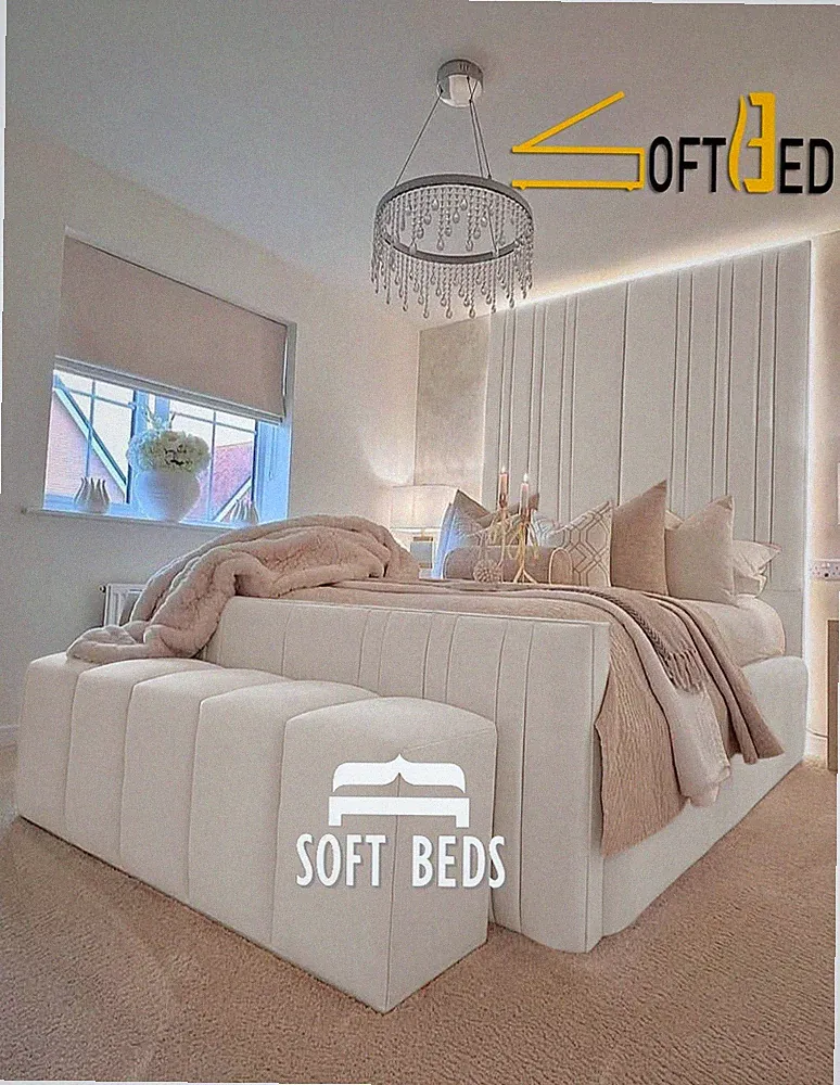 Luxus Plüsch Samt Hoch Kopfteil Panel Bett Polsterbett Doppelbett & King Size