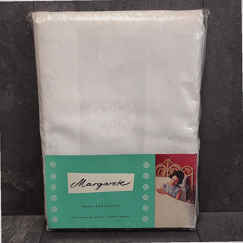Mako Edel Damast Bettwäsche 4 Teilig Margarete Weiß Muster Neu In OVP Vintage