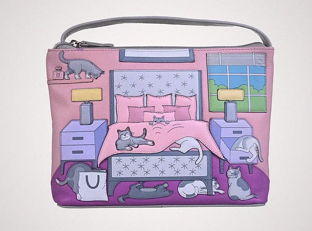Mala Leder Katzen Nap rosa grau Midi Umhängetasche Schultertasche Handtasche + Staubbeutel 7298