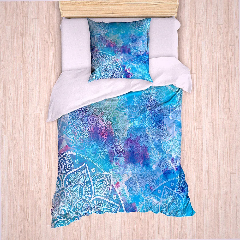 Mandala Bettwäsche Set Aquarell Floral asiatischen Weicher Microfaserstoff