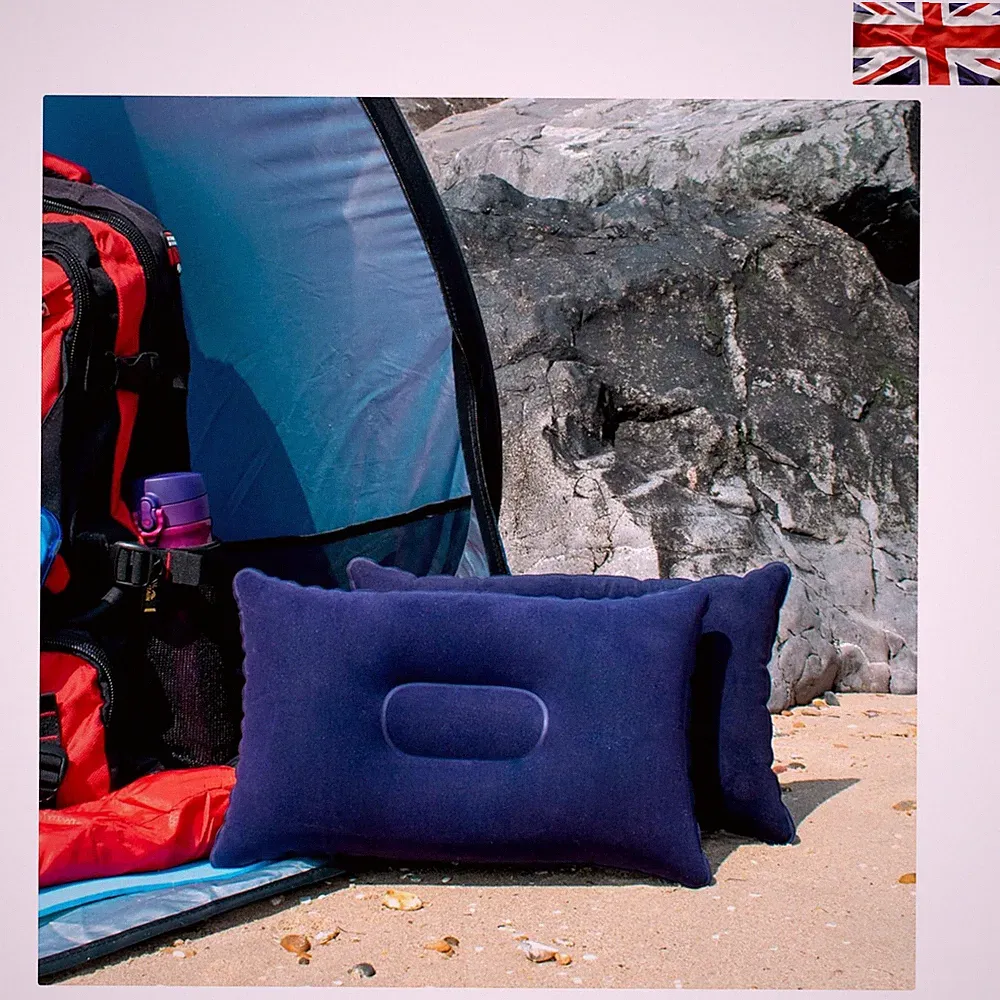 Marineblaues weiches aufblasbares Reisekissen - perfekt für Camping & Strandaktivitäten