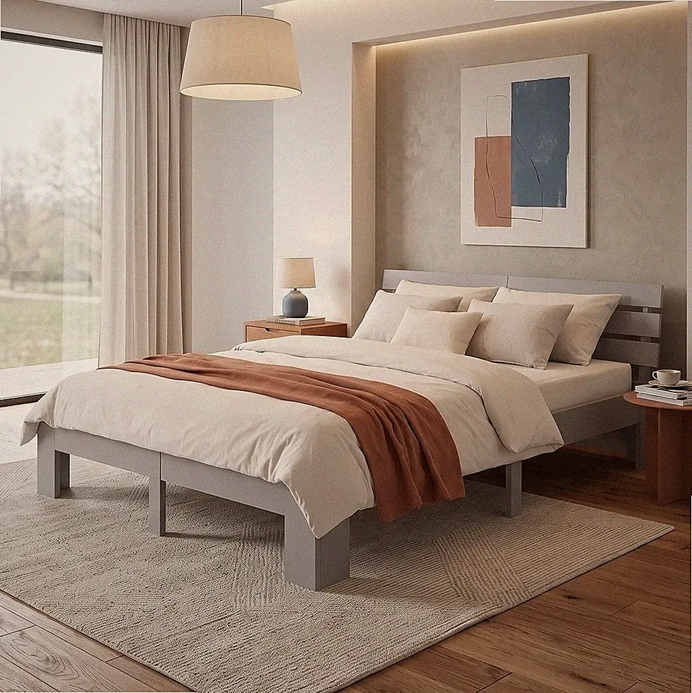 Massives Holzbett 140x200 mit Lattenrost Doppelbett Futonbett Bett Homestyle4u