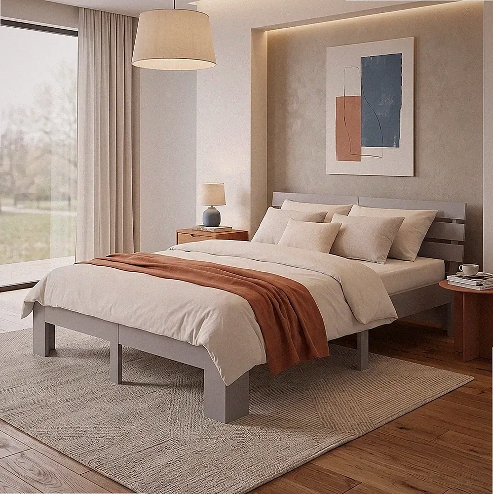 Massives Holzbett 140x200 mit Lattenrost Doppelbett Futonbett Bett Homestyle4u