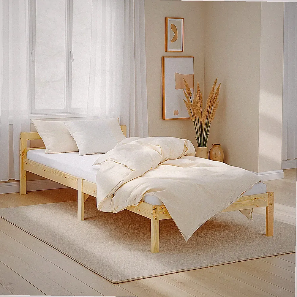 Massivholz Bett 90×200 Kiefer Natur Einzelbett Jugendbett Lattenrost Homestyle4u