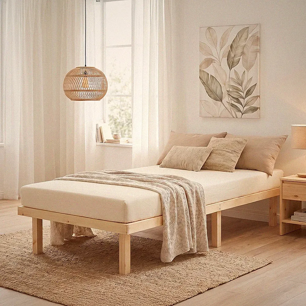 Massivholz Bett 90x200 cm mit Lattenrost optional Matratze natur Homestyle4u