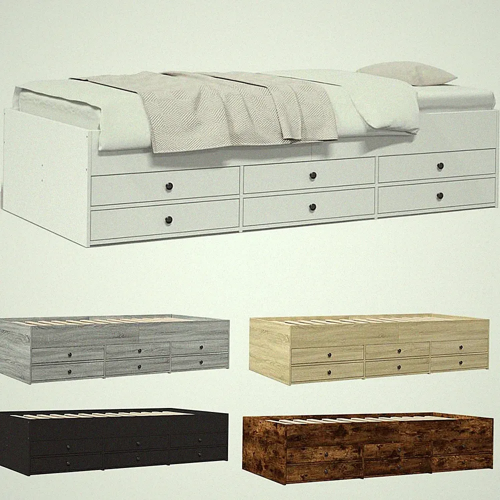 Massivholz Bettgestell Tagesbett Jugendbett Gästeliege Bett mit 6 Schubladen