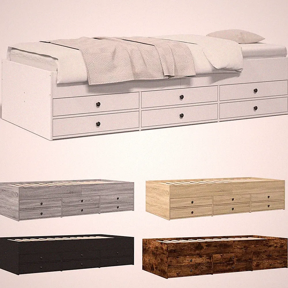 Massivholz Bettgestell Tagesbett Jugendbett Gästeliege Bett mit 6 Schubladen