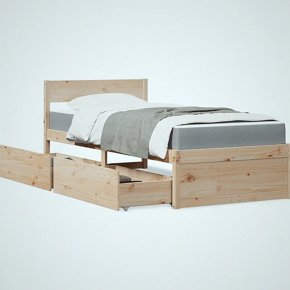 Massivholz Einzelbett mit Schubladen inkl. Matratze 90x190 cm | Jugendbett, Gäst