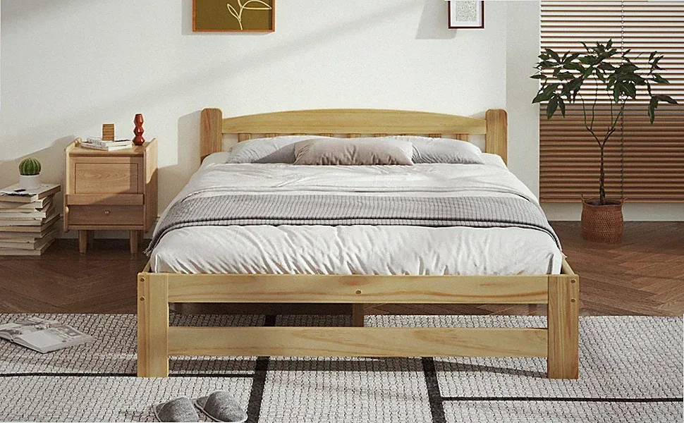 Massivholz Natur Bett mit Kopfteil und Lattenroste, Jugendbett,140x200/96x200 cm