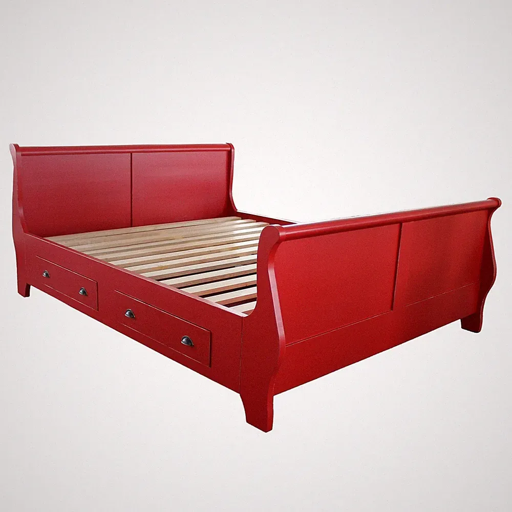 Massivholzbett 160x200 cm rot Landhaus mit Schubkästen Ehebett Doppelbett Shabby