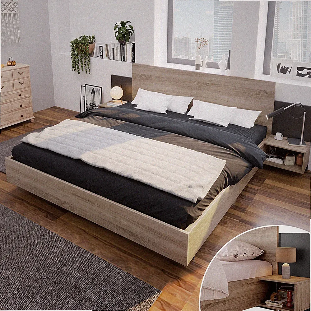 Massivholzbett Bett Doppelbett Bettgestell 160x200 mit 2 Nachttische Lattenrost