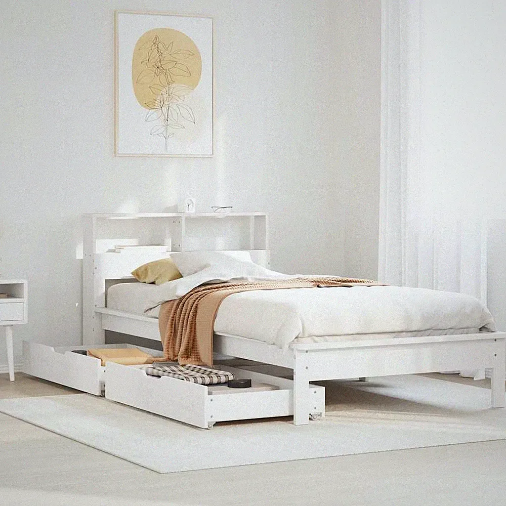 Massivholzbett Bett Holzbett Bettgestell mit Regal ohne Matratze Kiefer vidaXL