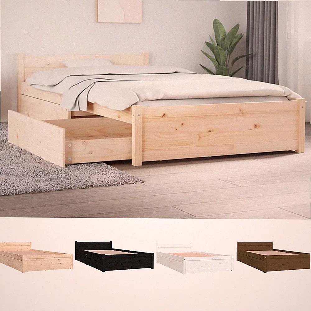 Massivholzbett Bett mit 2 Schubladen Einzelbett Holzbett Bettgestell Bettrahmen